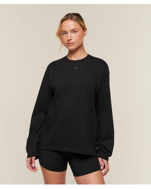 GYMSHARK For The Ones Who Show Up Graphic Long Sleeve Top - Black