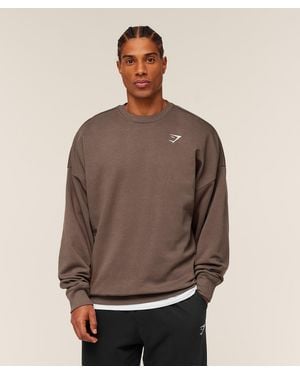 GYMSHARK Oversized Crest Crew - Brown