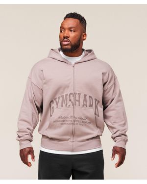 GYMSHARK Collegiate Script Zip Up Hoodie - Pink