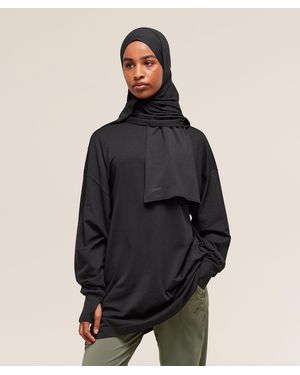 GYMSHARK Covered Longline Cotton Long Sleeve Top - Black