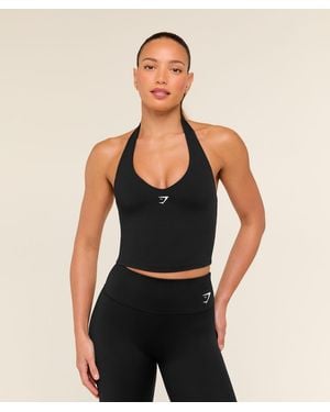 GYMSHARK Halter Neck Cami With Shelf - Black
