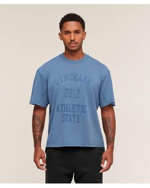 GYMSHARK Collegiate Washed T-Shirt - Blue