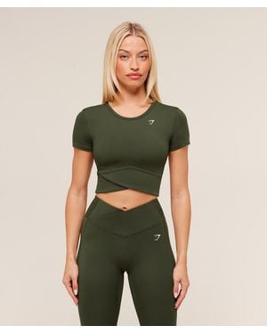 GYMSHARK Crossover Midi Top With Shelf - Green