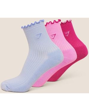 GYMSHARK Midi Frill Socks 3Pk - Pink