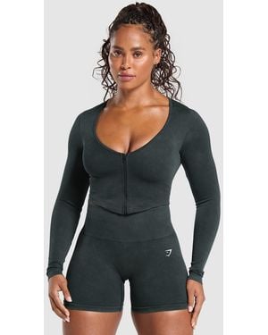 GYMSHARK Gains Seamless Washed Zip Up Jacket - Grey
