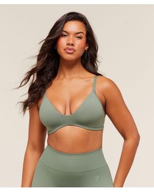 GYMSHARK Soft Sculpt V-Neck Sports Bra - Green