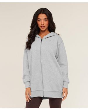 GYMSHARK Covered Longline Zip Up Hoodie - Grey
