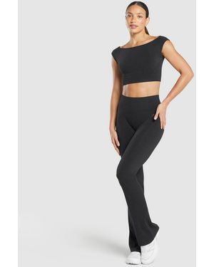 GYMSHARK Luxe Seamless Boat Neck Crop Top - Black