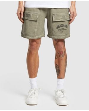 GYMSHARK Heavyweight Washed Cargo Shorts - Natural