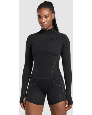 GYMSHARK Apex Seamless 1/4 Zip Pullover - Black