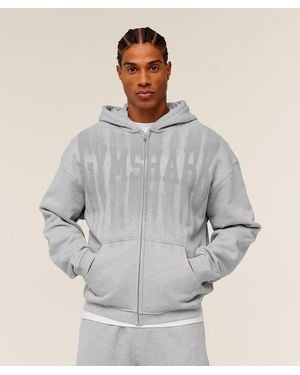 GYMSHARK Fade Graphic Zip Through Hoodie - Grey