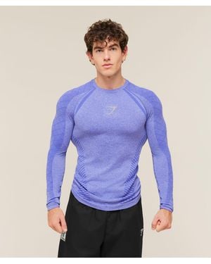GYMSHARK Devant Seamless Long Sleeve T-Shirt - Blue