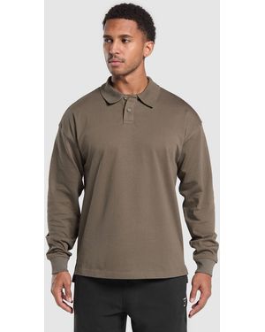GYMSHARK Long Sleeve Polo - Brown