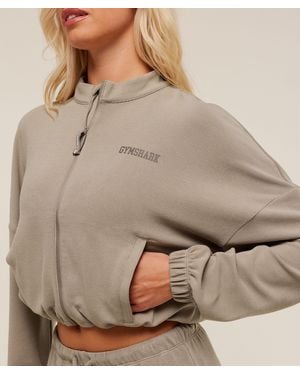 GYMSHARK Waffle Midi Zip Up Jacket - Natural
