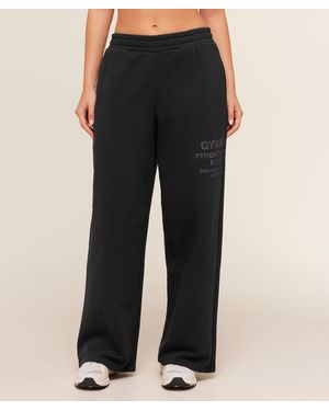 GYMSHARK Stacked Graphic Wide Leg Joggers - Black