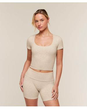 GYMSHARK Cottonmove Midi Short Sleeve Top - Natural
