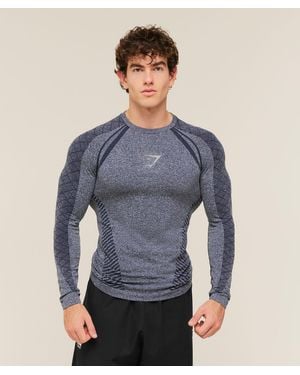 GYMSHARK Devant Seamless Long Sleeve T-Shirt - Blue