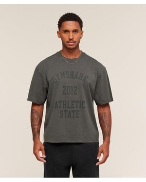 GYMSHARK Collegiate Washed T-Shirt - Grey