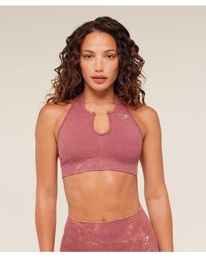 GYMSHARK Steel Seamless Halter Neck Bra - Red