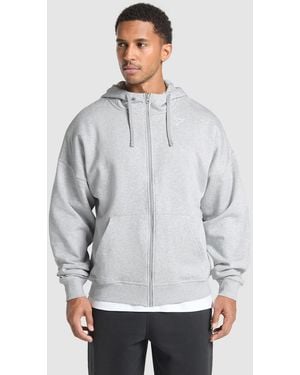 GYMSHARK Essential Oversized Zip Up Hoodie - Grey