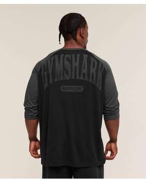 GYMSHARK Bodybuilding 1/3 Long Sleeve Graphic T-Shirt - Black