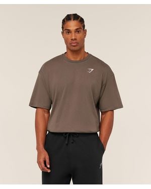 GYMSHARK Crest Oversized T-Shirt - Brown