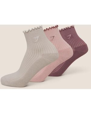 GYMSHARK Midi Frill Socks 3Pk - Pink