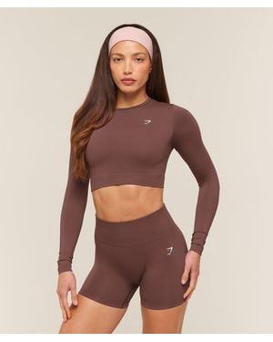 GYMSHARK Everyday Seamless Long Sleeve Crop Top - Red