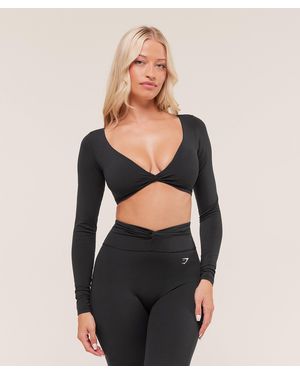 GYMSHARK Twist Front Long Sleeve Crop Top - Black