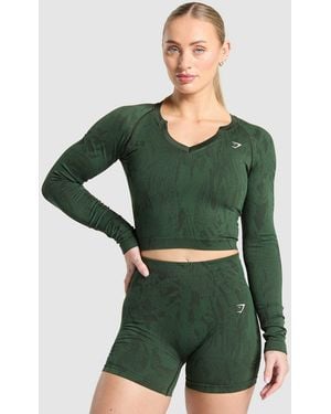 GYMSHARK Adapt Camo Seamless Long Sleeve Top - Green