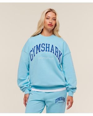 GYMSHARK Collegiate Graphic Crew Neck Pullover - Blue