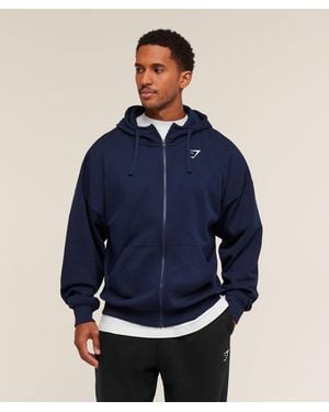 GYMSHARK Crest Oversized Zip Up Hoodie - Blue