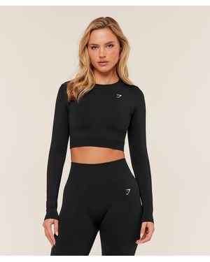 GYMSHARK Everyday Seamless Long Sleeve Crop Top - Black