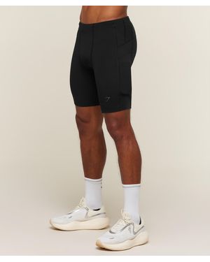 GYMSHARK Running Elite 7 Pocket Half Tights - Black