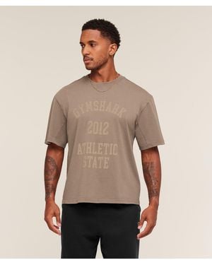 GYMSHARK Collegiate Washed T-Shirt - Natural