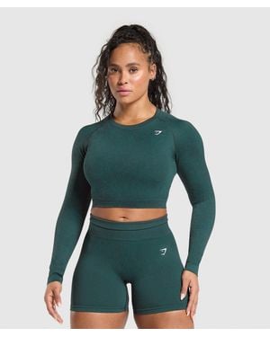 GYMSHARK Adapt Fleck Seamless Long Sleeve Crop Top - Green