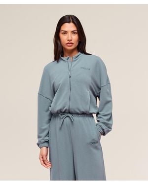 GYMSHARK Waffle Midi Zip Up Jacket - Blue