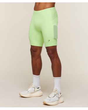 GYMSHARK Running Elite 7 Pocket Half Tights - Green