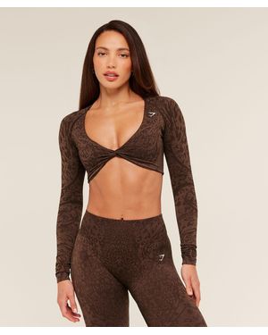 GYMSHARK Adapt Animal X Whitney Long Sleeve Crop Top - Brown
