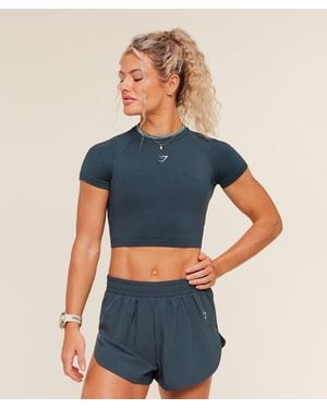 GYMSHARK Interval Seamless Short Sleeve Crop Top - Blue