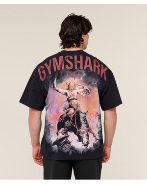 GYMSHARK Power X Frazetta Graphic T-Shirt - Black
