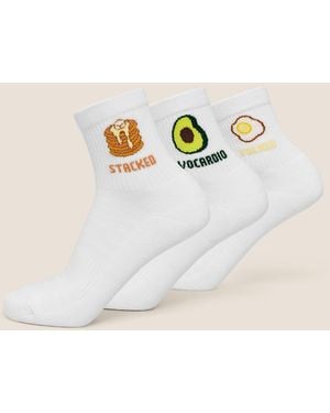 GYMSHARK Breakfast Graphic Midi Socks 3Pk - Natural