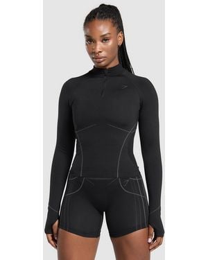 GYMSHARK Apex Seamless 1/4 Zip Pullover - Black