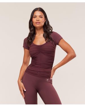 GYMSHARK Ruche Short Sleeve Top - Red