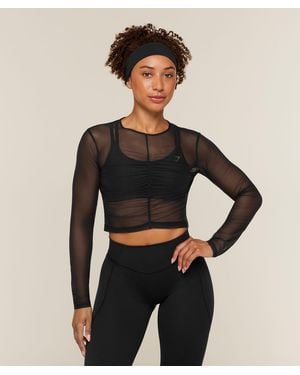 GYMSHARK Hybrid Mesh Long Sleeve Top - Black
