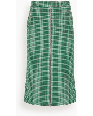 Tibi Leon Check Midi Trouser Zip Skirt - Green