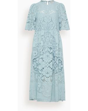 Sea Arianna Lace Short Sleeve Midi Dress - Blue