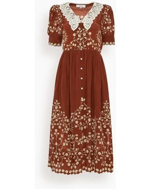 Sea Frances Print Short Sleeve Midi Dress - Brown