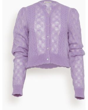 Ulla Johnson Cable Knit Alpaca Puff Shoulder Cardigan - Purple