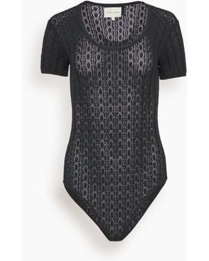 Loulou de Saison Silas Rib Lace Knit Fitted Bodysuit - Black